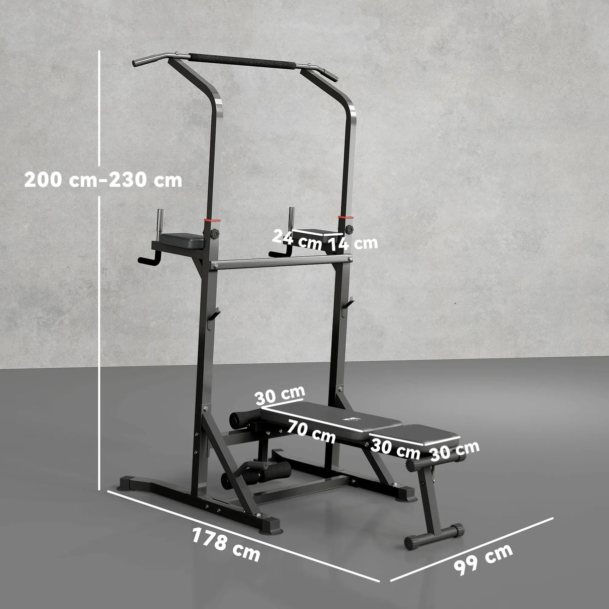 HOMCOM Pull Up Station with Adjustable Weight Bench, Dip Station and Barbell Rack, Multi-Function Power Tower Free Standing Pull Up Bar for Home Gym