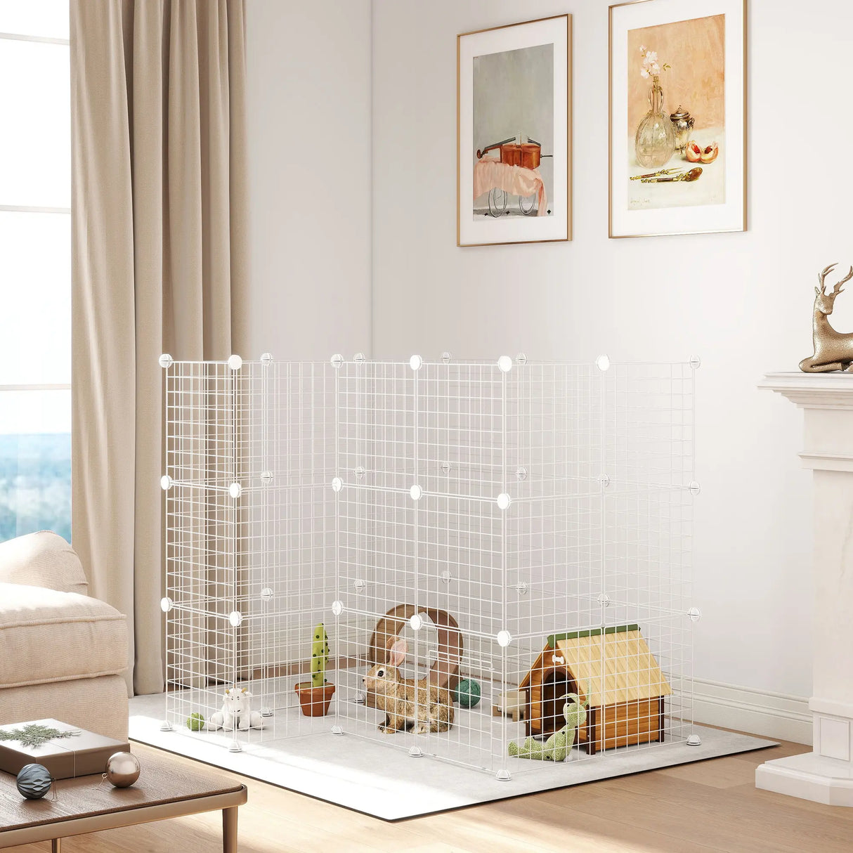 PawHut DIY 36 Panel Pet Playpen Metal Wire Fence for Chinchilla, Hedgehog, Bunny, Indoor, Outdoor Use, White