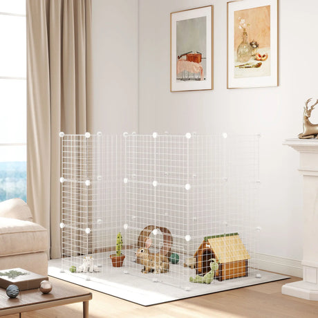 PawHut DIY 36 Panel Pet Playpen Metal Wire Fence for Chinchilla, Hedgehog, Bunny, Indoor, Outdoor Use, White