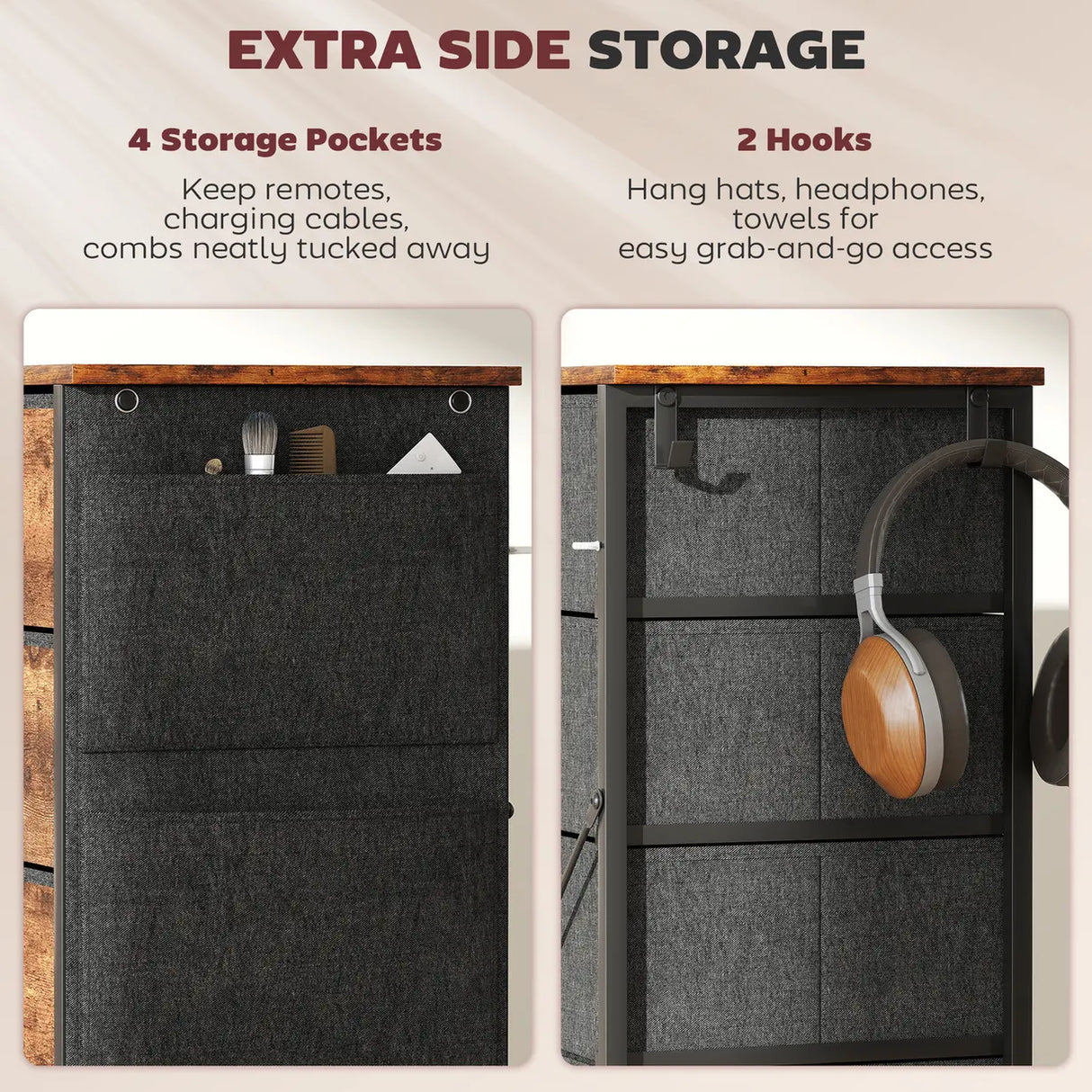 HOMCOM Chest of Five Fabric Drawers - Rustic Brown