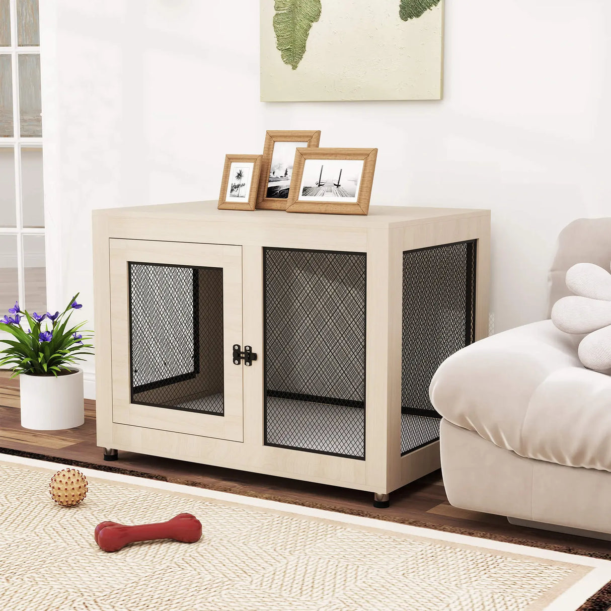 PawHut 2-in-1 Dog Cage & Side Table, with Two Doors, Cushion, for Large Dogs