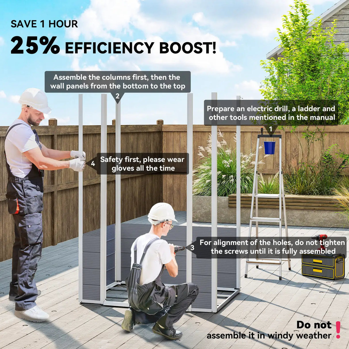 Outsunny 4.4ft x 3.3ft size Aluminium Frame and Plastic Wall Shed, with Foundation - Grey