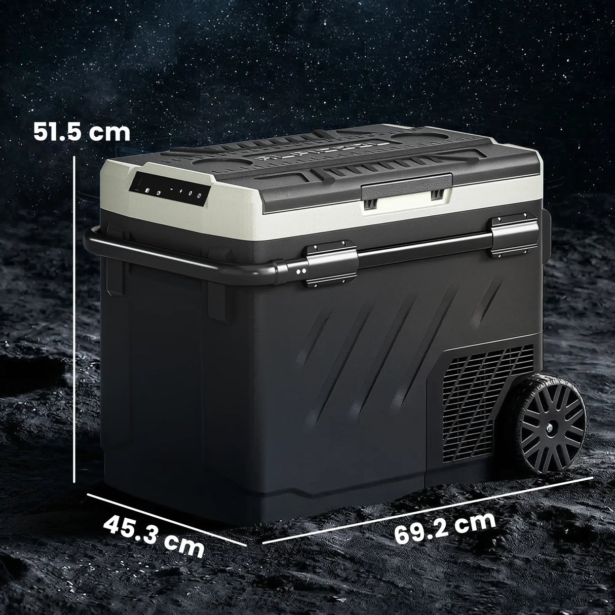 Outsunny 49L Compressor Car Fridge Freezer, Dual Zone Camping Refrigerator with App Control, Telescopic Handle, -20C-20C