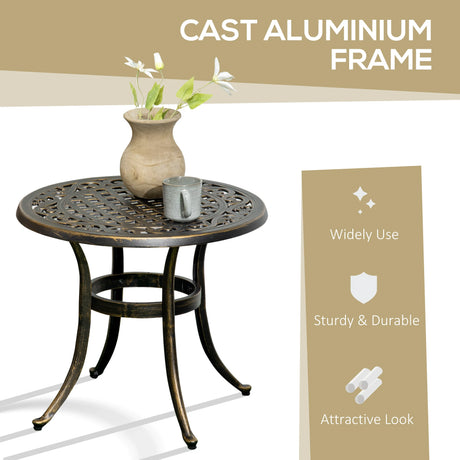 Outsunny Outdoor Garden Table, Cast Aluminium Patio End Table with Anti-slip Foot Pads for Garden, Patio, Balcony, 60 x 52.5cm, Bronze