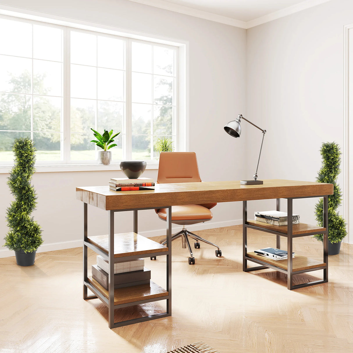 Outsunny 90cm/3FT Artificial Trees, Spiral Topiary Trees w/ Pot Set Of 2, Fake Indoor Greenery Plant Home Office Garden Decor Green