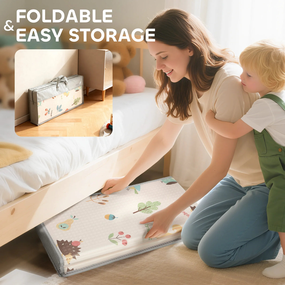 AIYAPLAY Foldable Baby Play Mat Double-Sided, Reversible Foam Soft Crawling Mat for Toddlers, for Bedroom, Nursery and Playroom