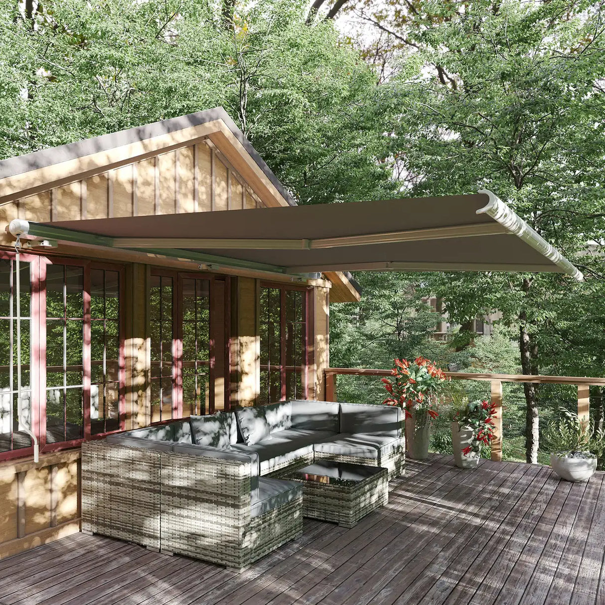 Outsunny 4x3m Full Cassette Electric/Manual Retractable Awning with Remote Controller, Sun Canopies for Patio Door Window with Remote Controller, Grey