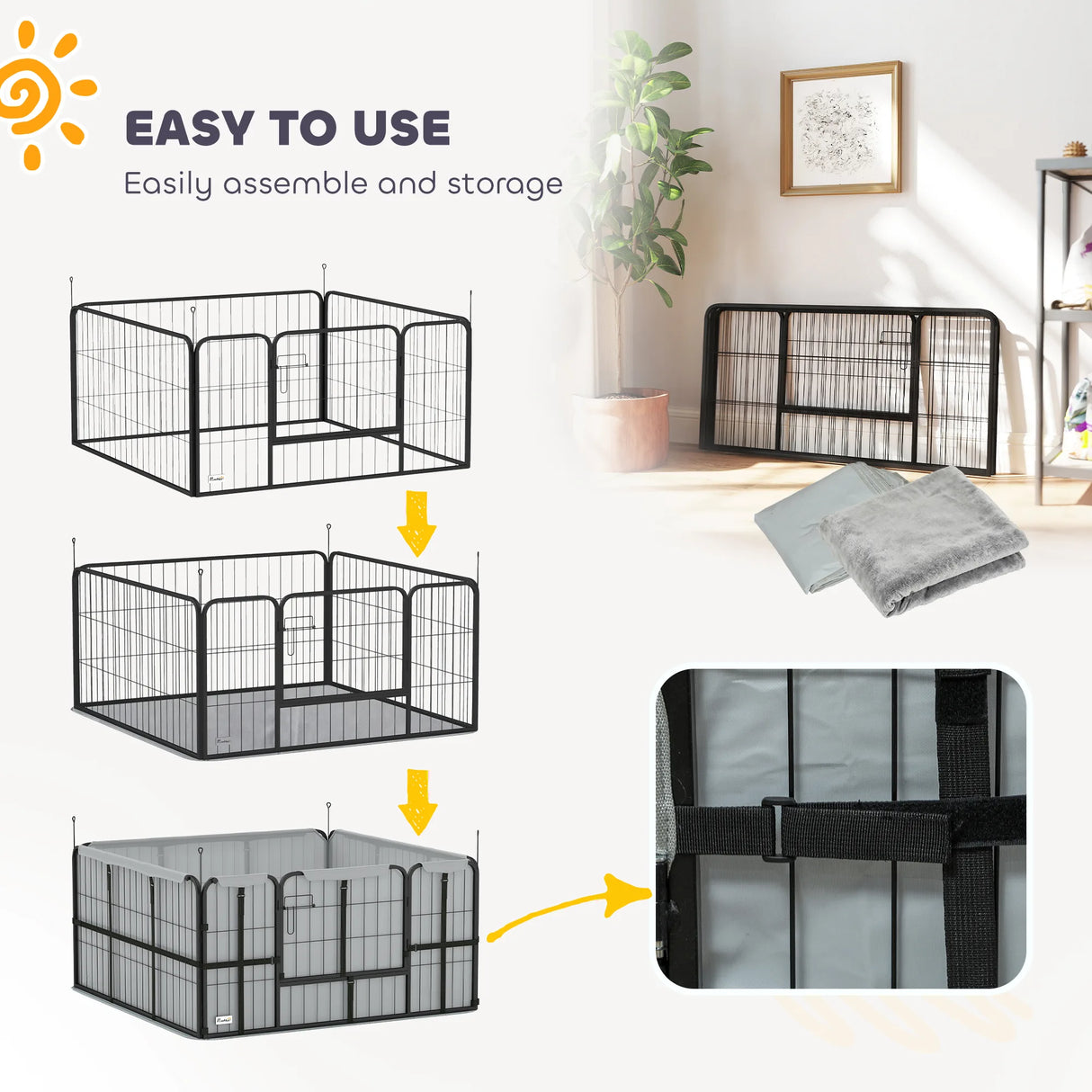 PawHut Steel Dog Whelping Box with Washable Whelping Pad, Wind-Resistant Cloth, for Small, Medium Dogs, 122 x 122 x 60cm