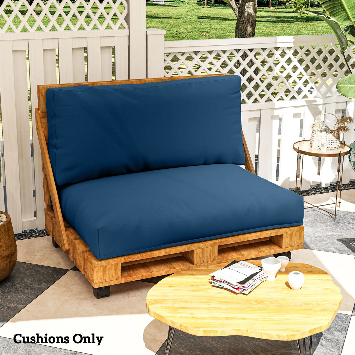 Outsunny Two Piece Seat Pallet and Back Cushions - Navy Blue