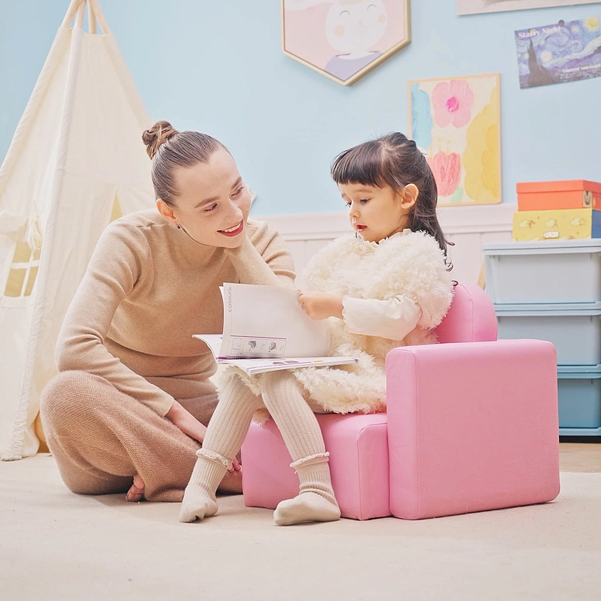 HOMCOM 2 In 1 Toddler Sofa Chair, 48 x 44 x 41 cm, for Game Relax Playroom, Pink