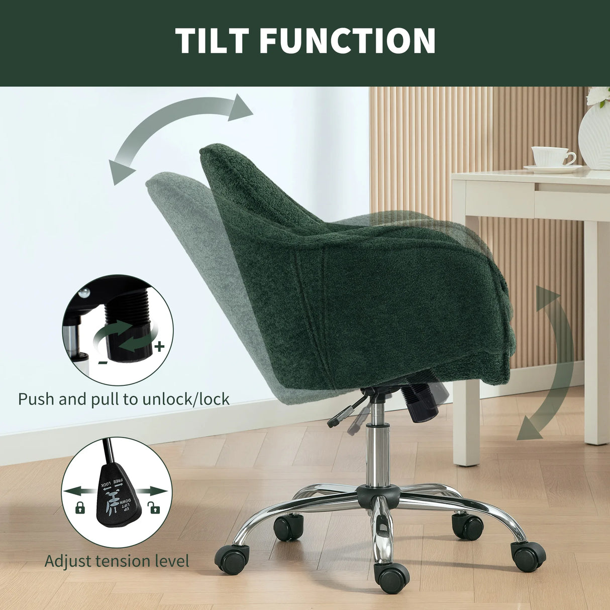 HOMCOM Velvet-Feel Office Chair - Dark Green