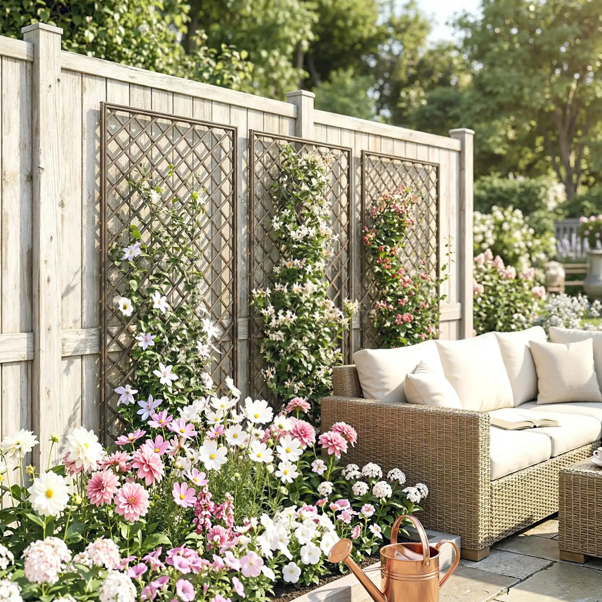 Outsunny Garden Trellis, Decorative Trellis Panels for Climbing Outdoor Plants, Natural Wood Finish