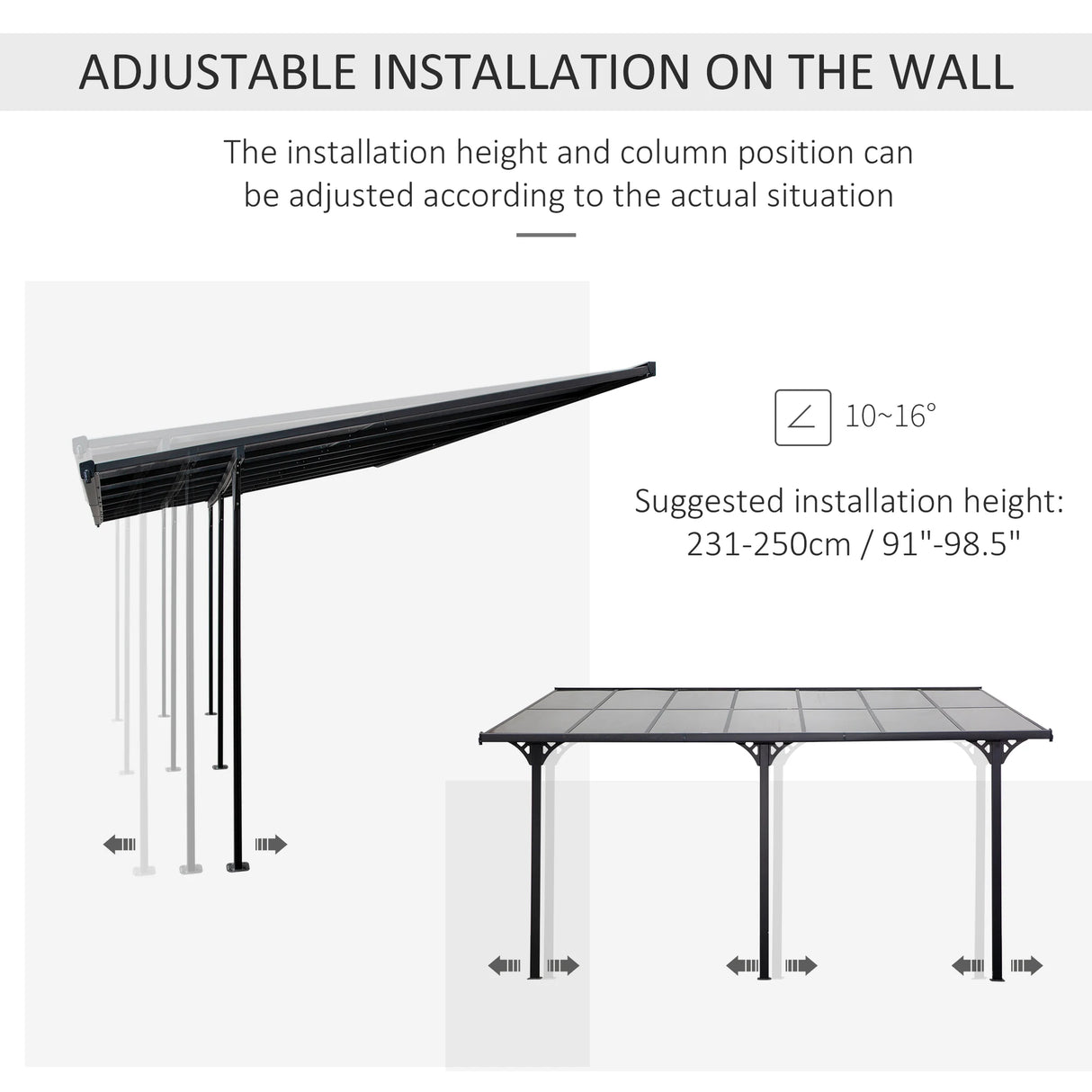 Outsunny 4.35 x 3m Outdoor Patio Gazebo Pergola, Retractable Pergola Canopy Aluminum Post & PC Roof, Grey