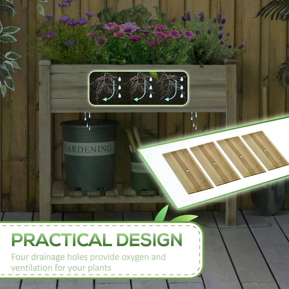 Outsunny Garden Wooden Planters14 Raised Garden Bed with Legs and Storage Shelf Elevated Wooden Planter Box