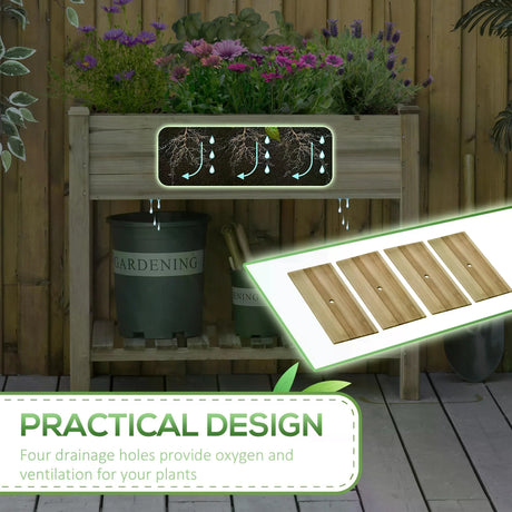 Outsunny Garden Wooden Planters14 Raised Garden Bed with Legs and Storage Shelf Elevated Wooden Planter Box