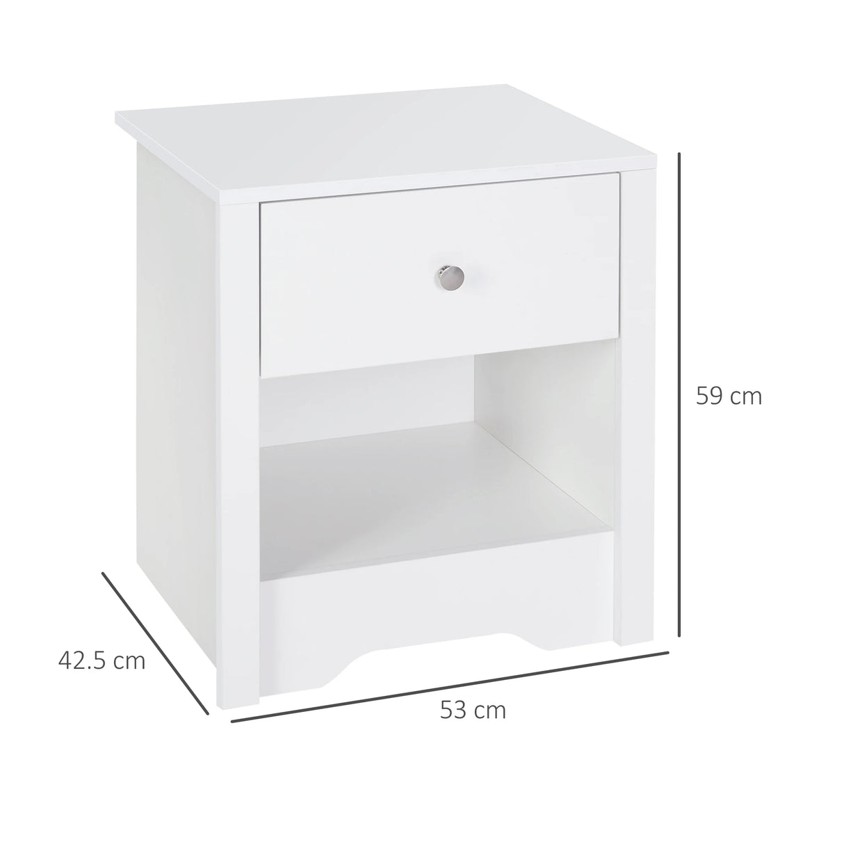 HOMCOM Modern Bedside Table, Nightstand with Drawer Shelf, End Table for Living room, Bedroom White