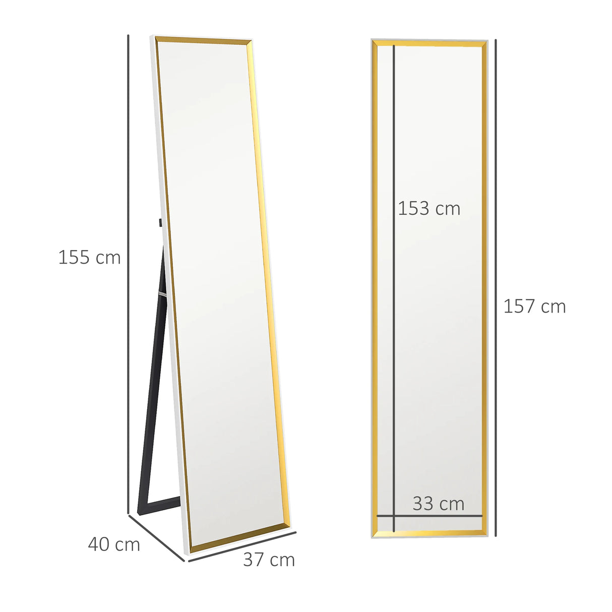 HOMCOM 157 x 37cm Elegant Full-Length Mirror - White/Gold-Tone