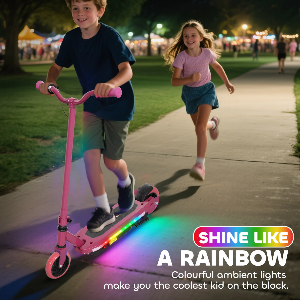 AIYAPLAY Electric Scooter for Kids 6-14 Years, with Colourful Lights, Pink