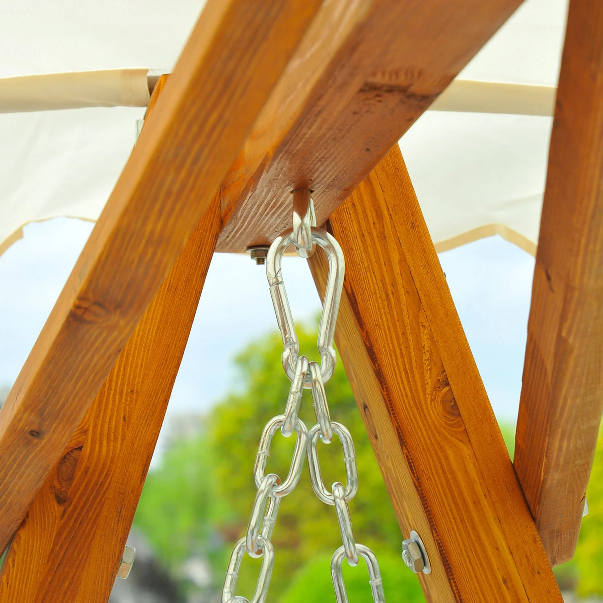 Outsunny 2 Seater Garden Swing Seat with Canopy, Wooden Swing Chair, Outdoor Hammock Bench for Balcony Patio Porch, Cream White