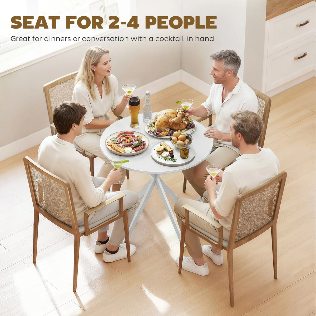 HOMCOM 80cm Industrial Round Dining Table - White