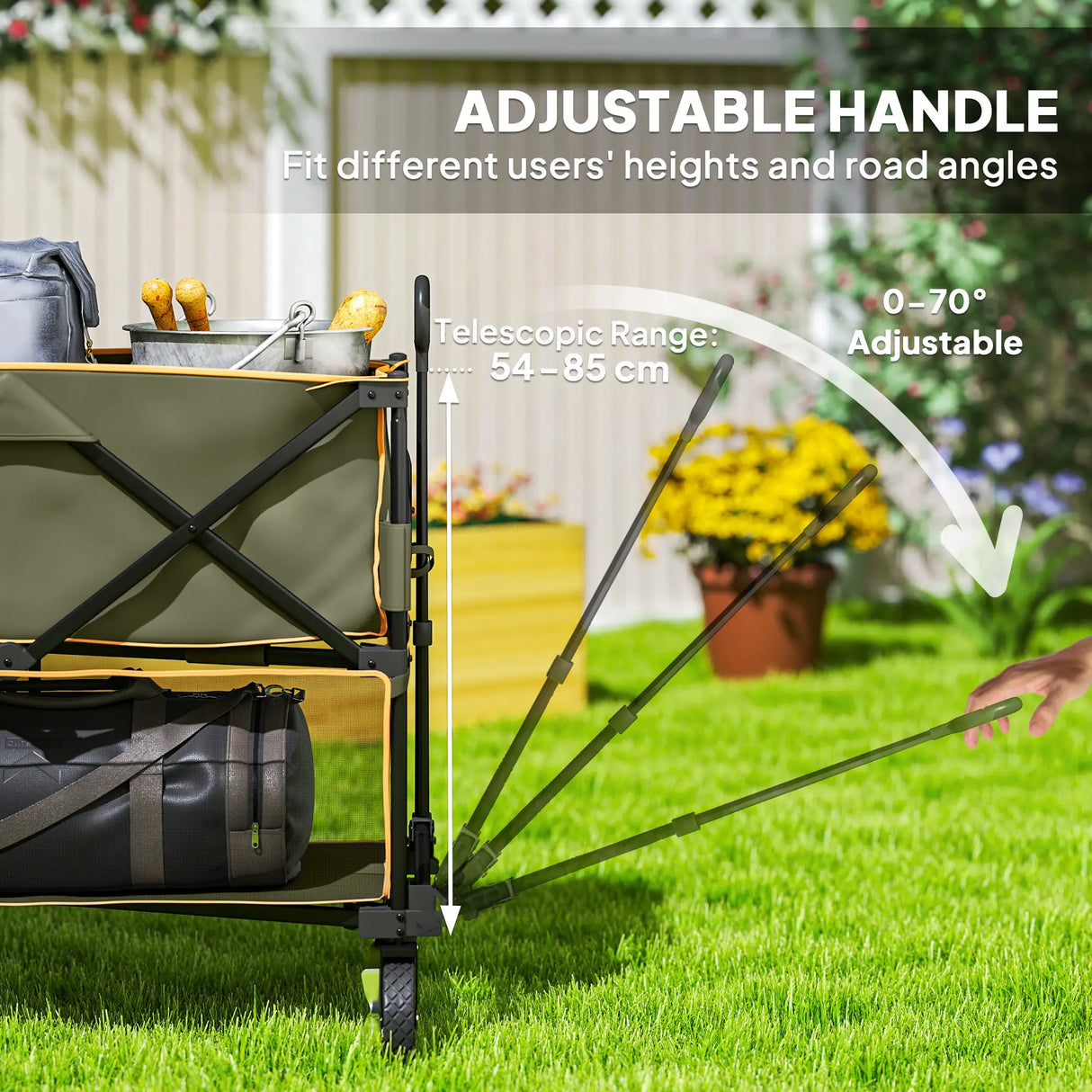 Outsunny Double Decker Folding Festival Trolley on Wheels, 200KG & 350L Capacity Collapsible Wagon Festival Trolley Cart with 134cm Extended for Camping Sports Shopping Garden and Beach, Grey