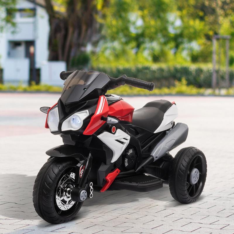 HOMCOM Kids Electric Motorcycle Ride-On Toy, with Three Wheels, Music, Horn, Lights, Red