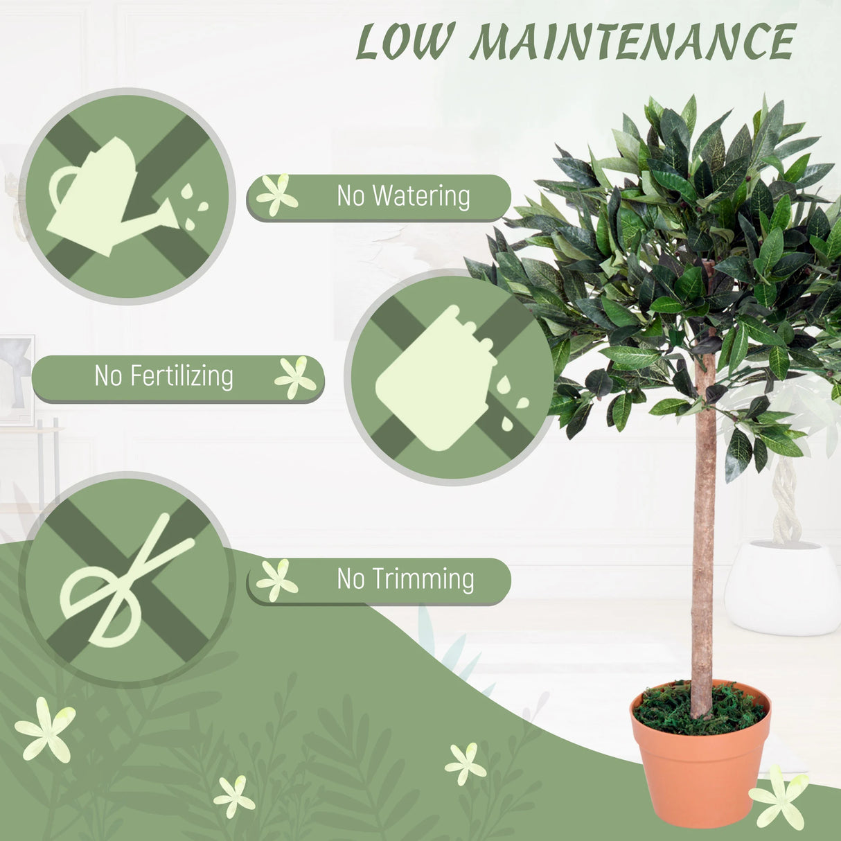 Outsunny 3ft Artificial Olive Tree Indoor Plant Greenery for Home Office Potted in An Orange Pot