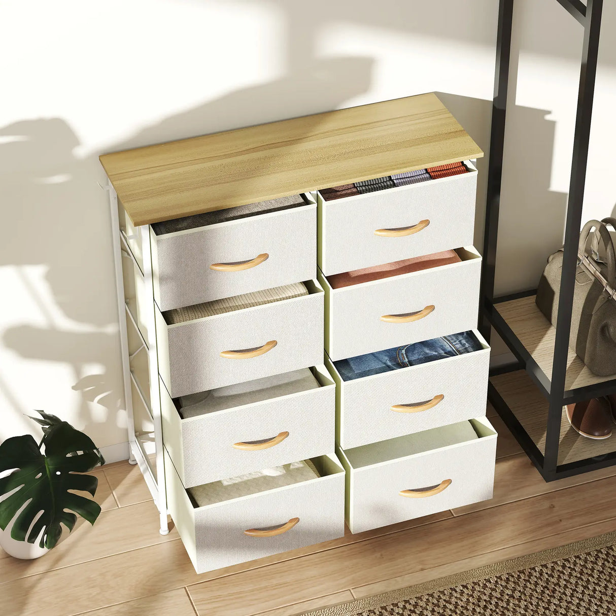 HOMCOM Chest of Eight Fabric Drawers - Beige