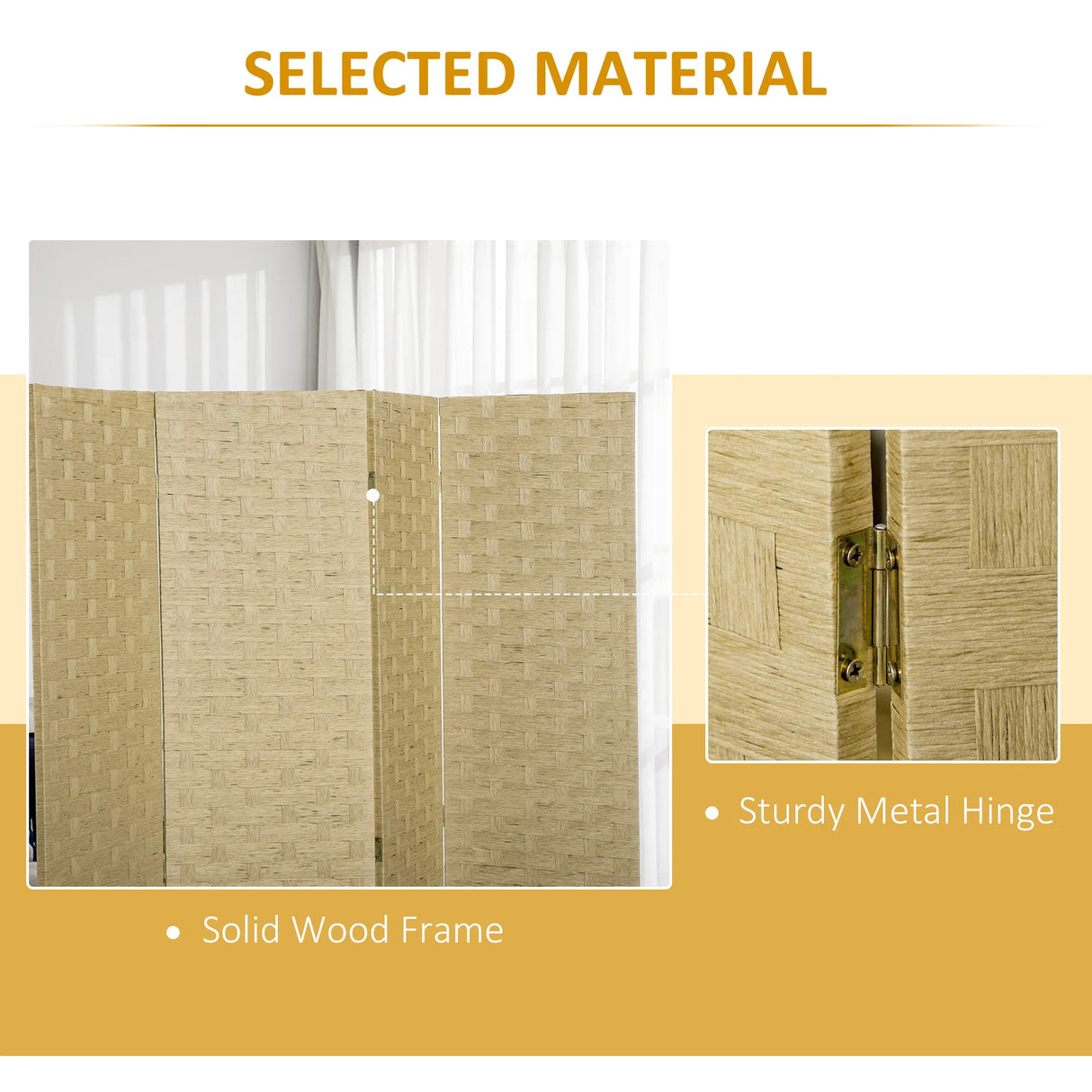 HOMCOM 4-Panel Room Dividers, Wave Fibre Freestanding Folding Privacy Screen Panels, Partition Wall Divider for Indoor Bedroom Office, 170 cm, Brown