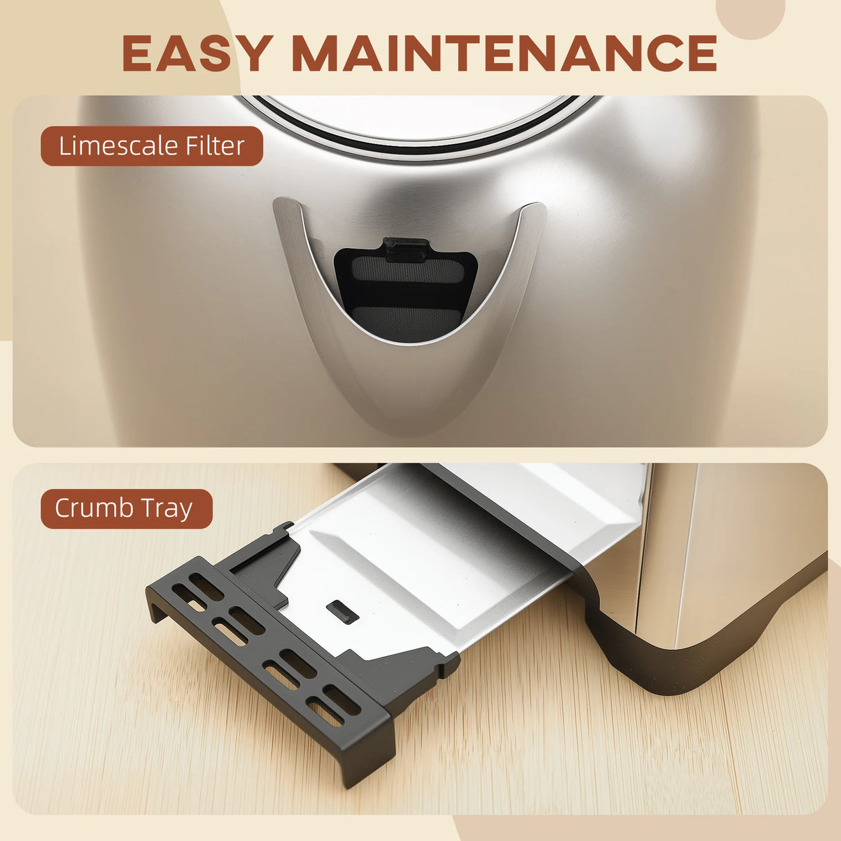 HOMCOM Simple Polished Toaster and Kettle Set - Silver Tone