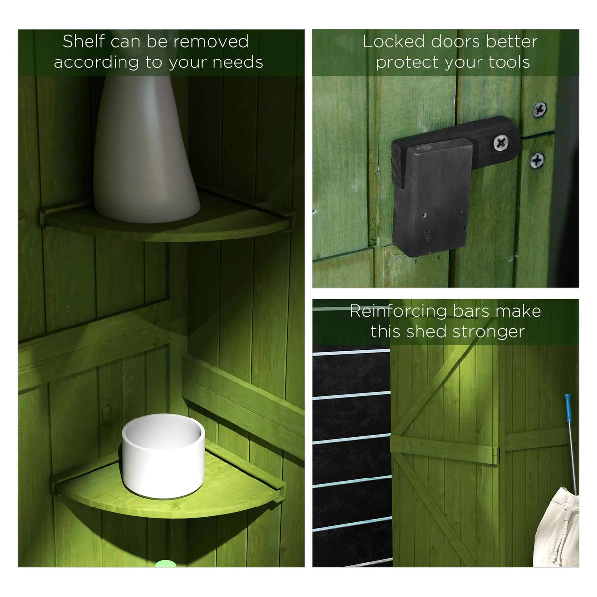 Outsunny Small Shed, Tall Slim Wooden Garden Shed with 3 Removable Shelves and Roof Hatch, Compact Outdoor Tool Storage Cabinet with Asphalt Roof and Door Latch, 77 x 54.2 x 179 cm, Green