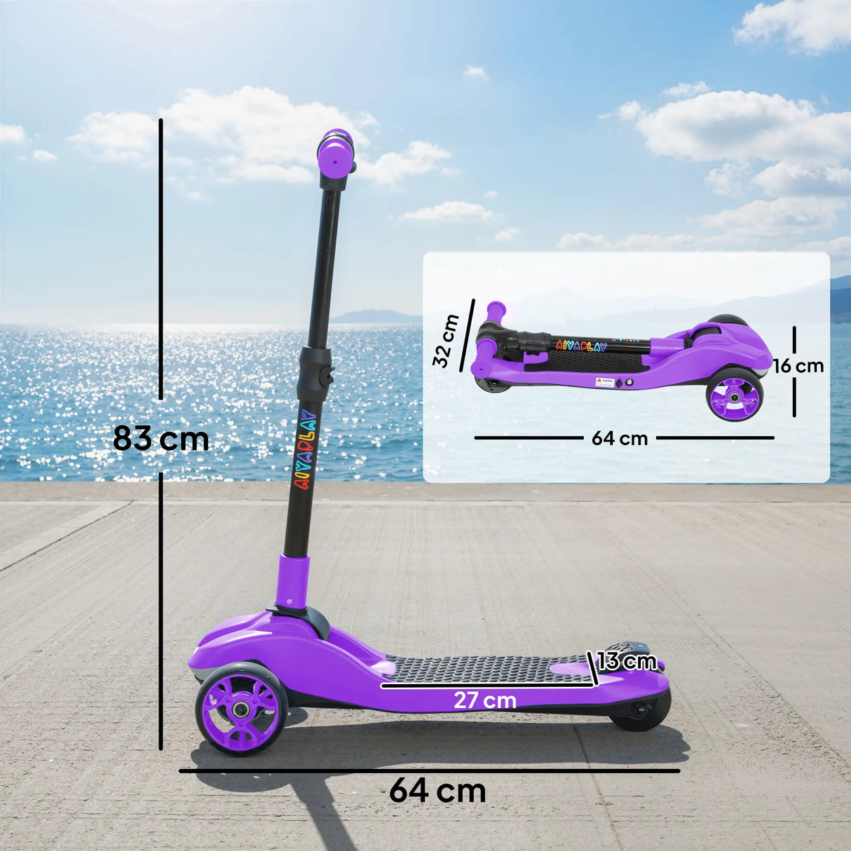 AIYAPLAY Three-Wheel Foldable Electric Scooter for Kids Aged 6-10 Years, Purple