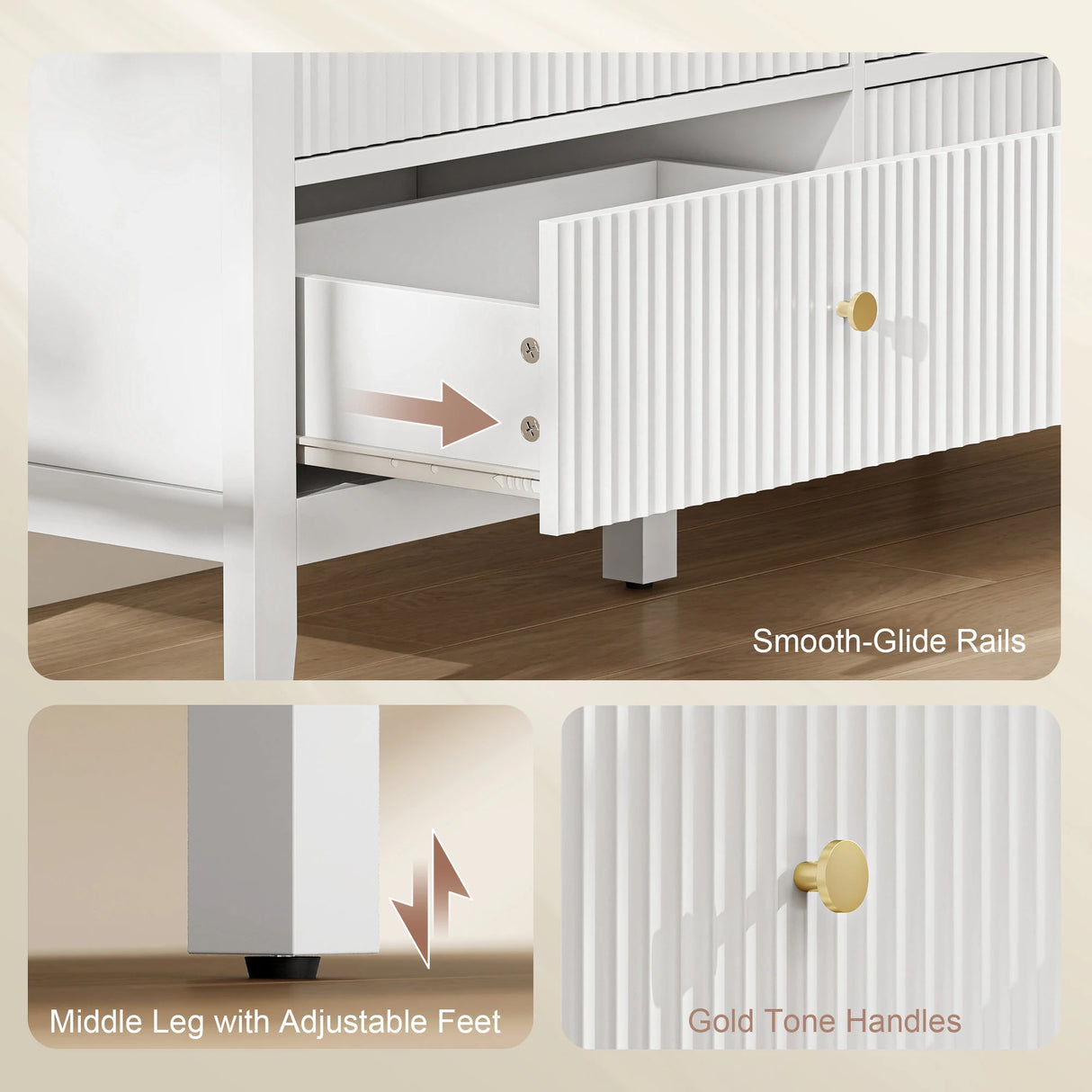 HOMCOM Fluted Dresser, 6 Drawer Chest of Drawers for Bedroom, Living Room, Hallway, Closet, White