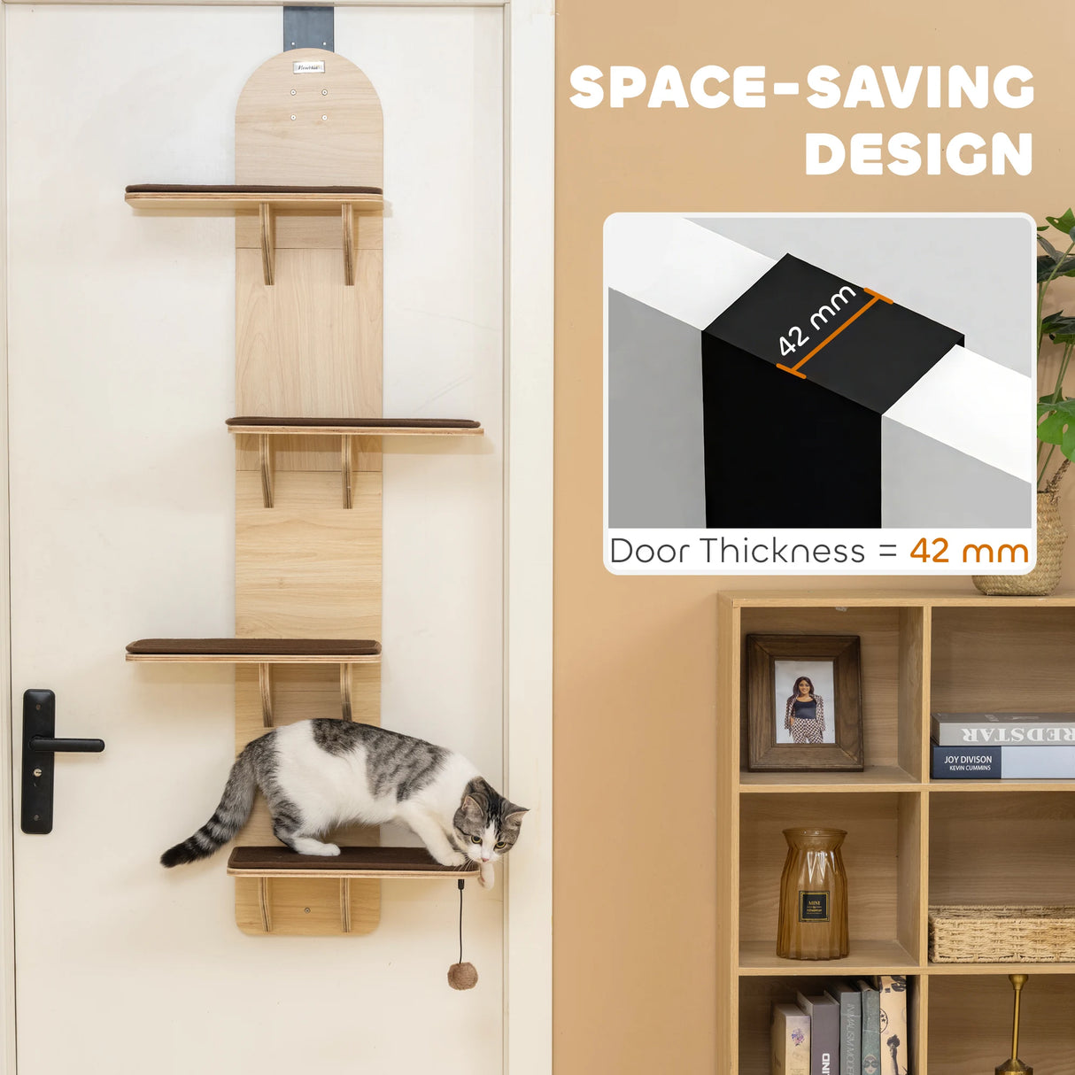 PawHut 4-Level Door Mounted Cat Tree with Washable Plush Mats, Toy Balls, Door Hanging Cat Shelf for Indoor Cats