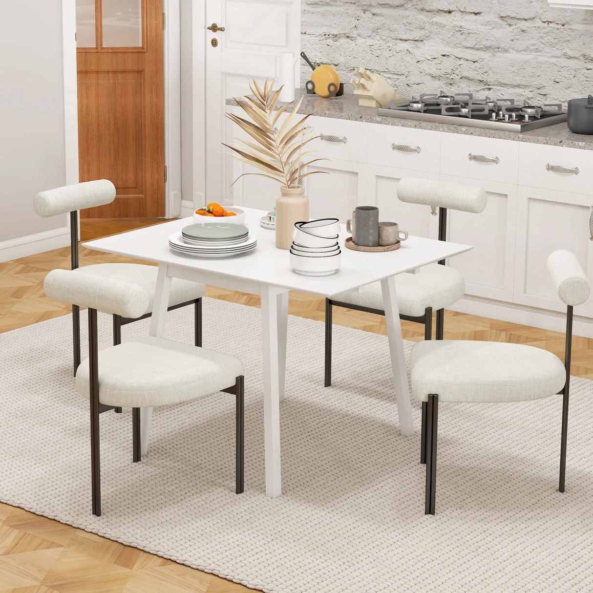 HOMCOM Solid Wood Folding Dining Table, Drop Leaf Table for 2-4 People, Rectangle Kitchen Table for Small Space, White