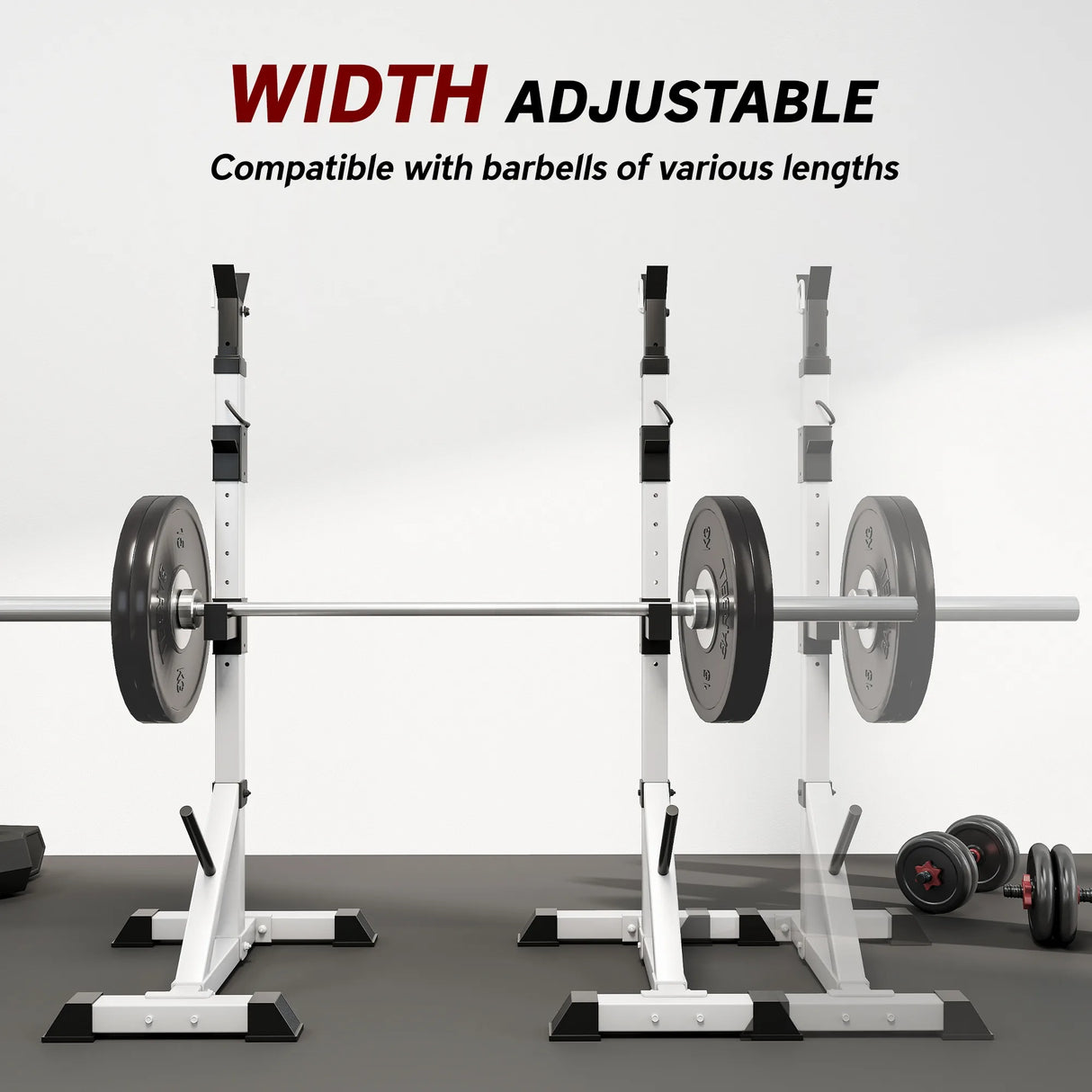 HOMCOM Weights Bar Barbell Rack Squat Stand Adjustable Portable Weight Lifting Max Load 200kg, Suitable For Home Gym Training Work Out