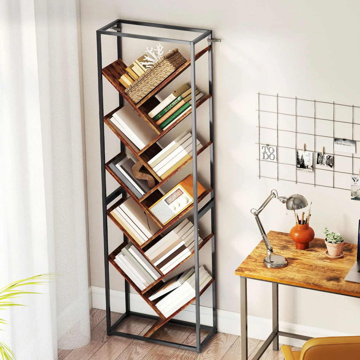 HOMCOM 10 Shelf Industrial-Style Bookshelf - Black/Brown