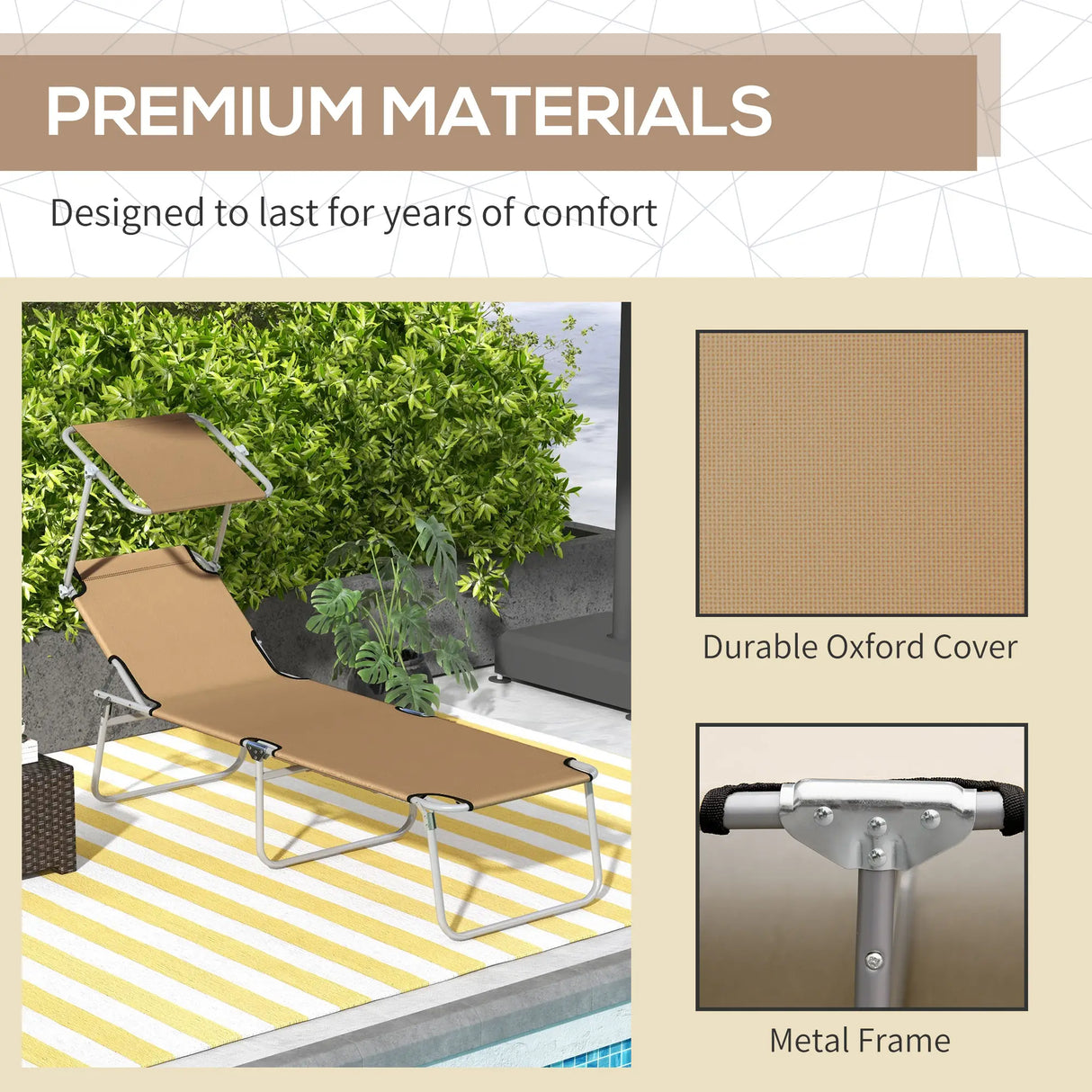 Outsunny Sun Lounger, with Adjustable Face Canopy - Brown