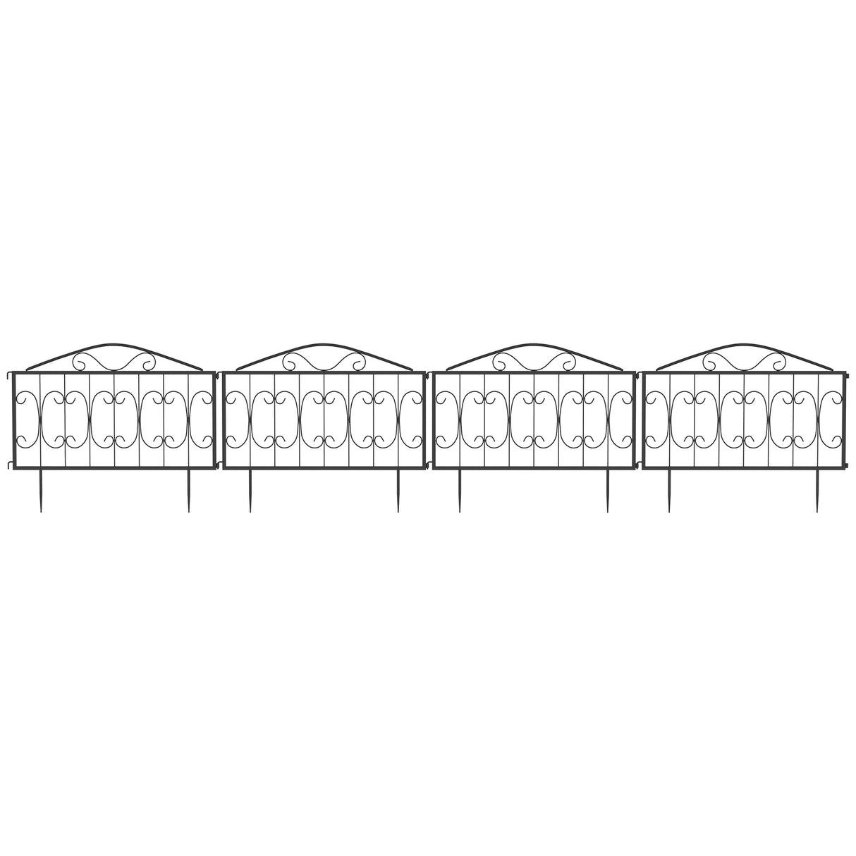 Outsunny Decorative Garden Fencing, 8PCs Outdoor Picket Fence Panels, Rustproof Metal Wire Landscape Flower Bed Border Edging Animal Barrier, Black