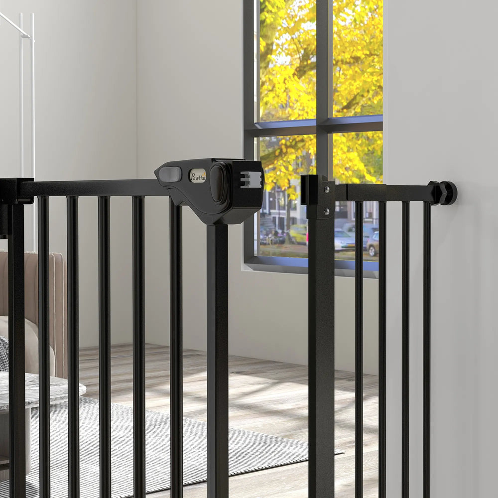 PawHut Adjustable Safety Gate w/ One Extensions, Four Adjustable Screws, Black