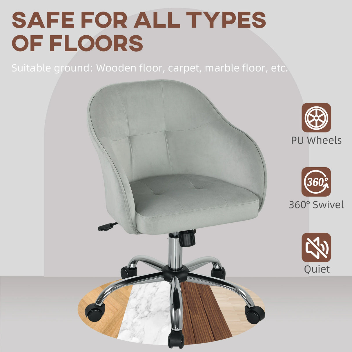 HOMCOM 46-56 cm Velvet-feel Office Chair - Grey