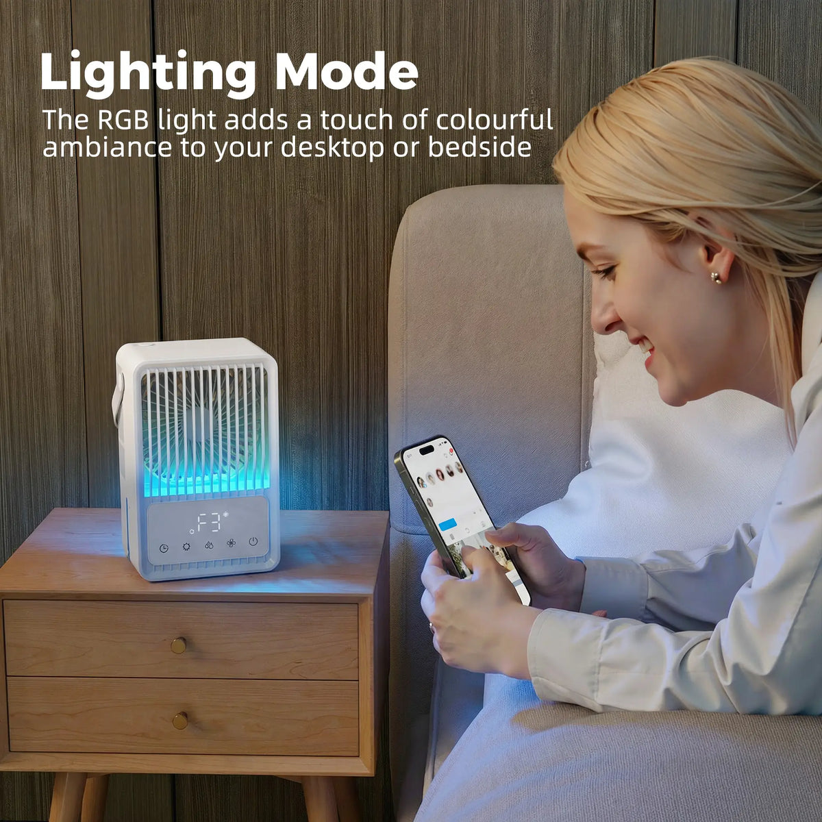 HOMCOM Portable Air Conditioner, 4-in-1 Mini Air Cooler with 3 Wind Speed, 2 Mist Mode, 7 Colour RGB Light, White