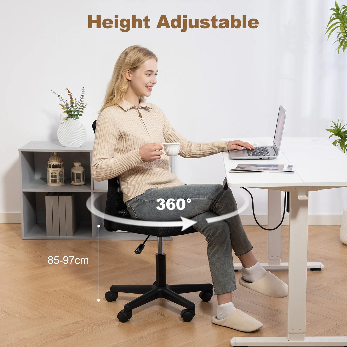 Vinsetto Computer Desk Chair, Armless Mesh Office Chair with Adjustable Height and Rolling Wheels, Black