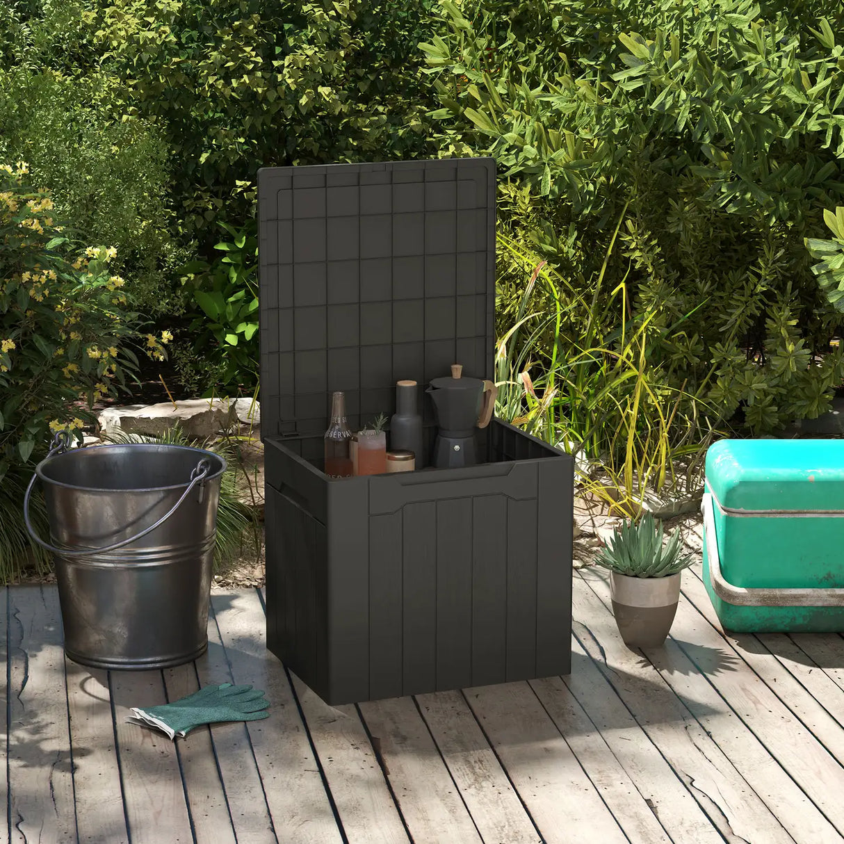 HOMCOM 107 L Plastic Storage Chest with Lid - Charcoal Grey