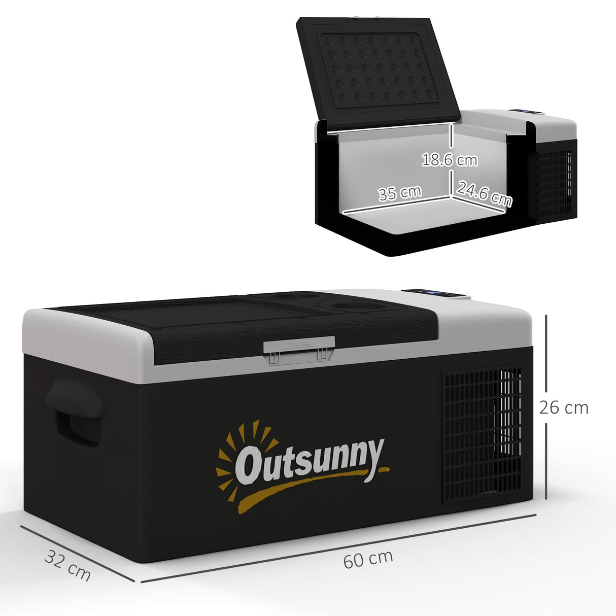 Outsunny 16L Portable Car Fridge, -20 to 10 Adjustable Temperature - Black/Grey