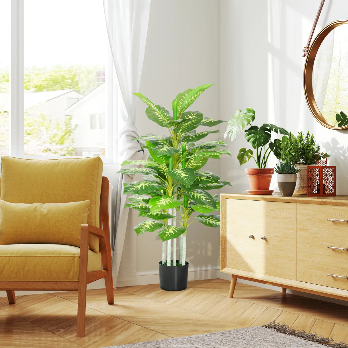 HOMCOM Artificial Evergreen Tree Fake Decorative Plant in Nursery Pot for Indoor Decor, 120cm