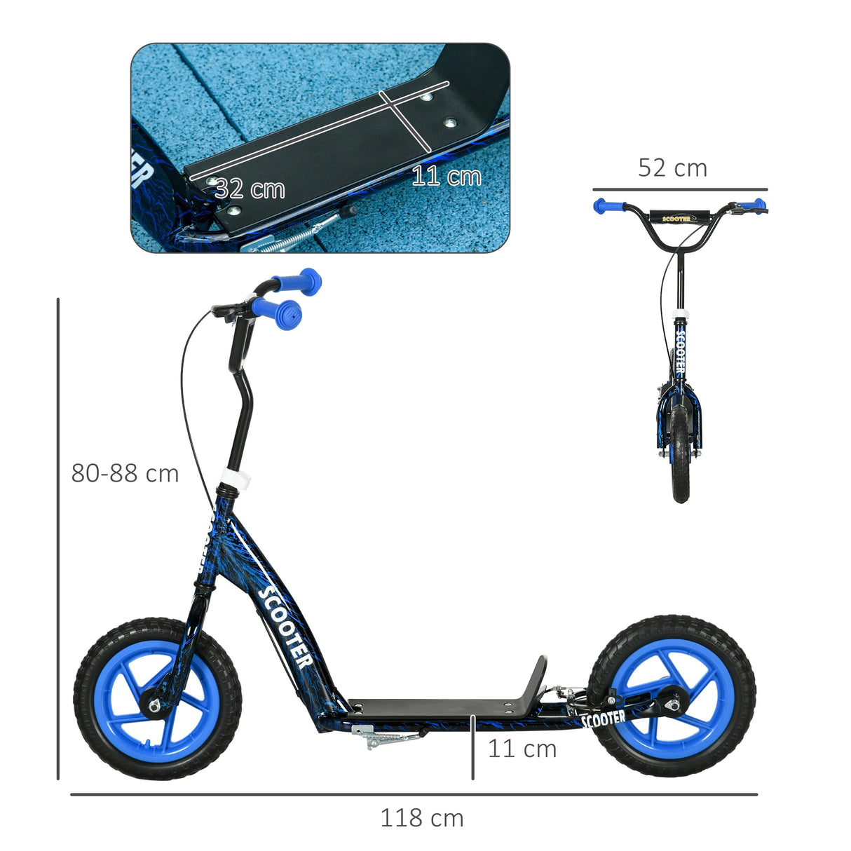 AIYAPLAY Kids Scooter with Adjustable Handlebar, Children's Kick Scooter with Non-slip Footplate, Rear Brake, Kickstand, Blue