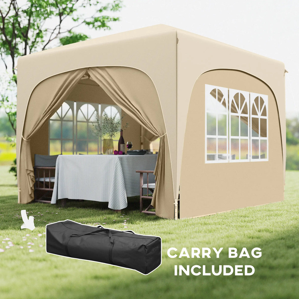 Outsunny 3 x 3m Pop-Up Gazebo Shelter, with Accessories - Sand