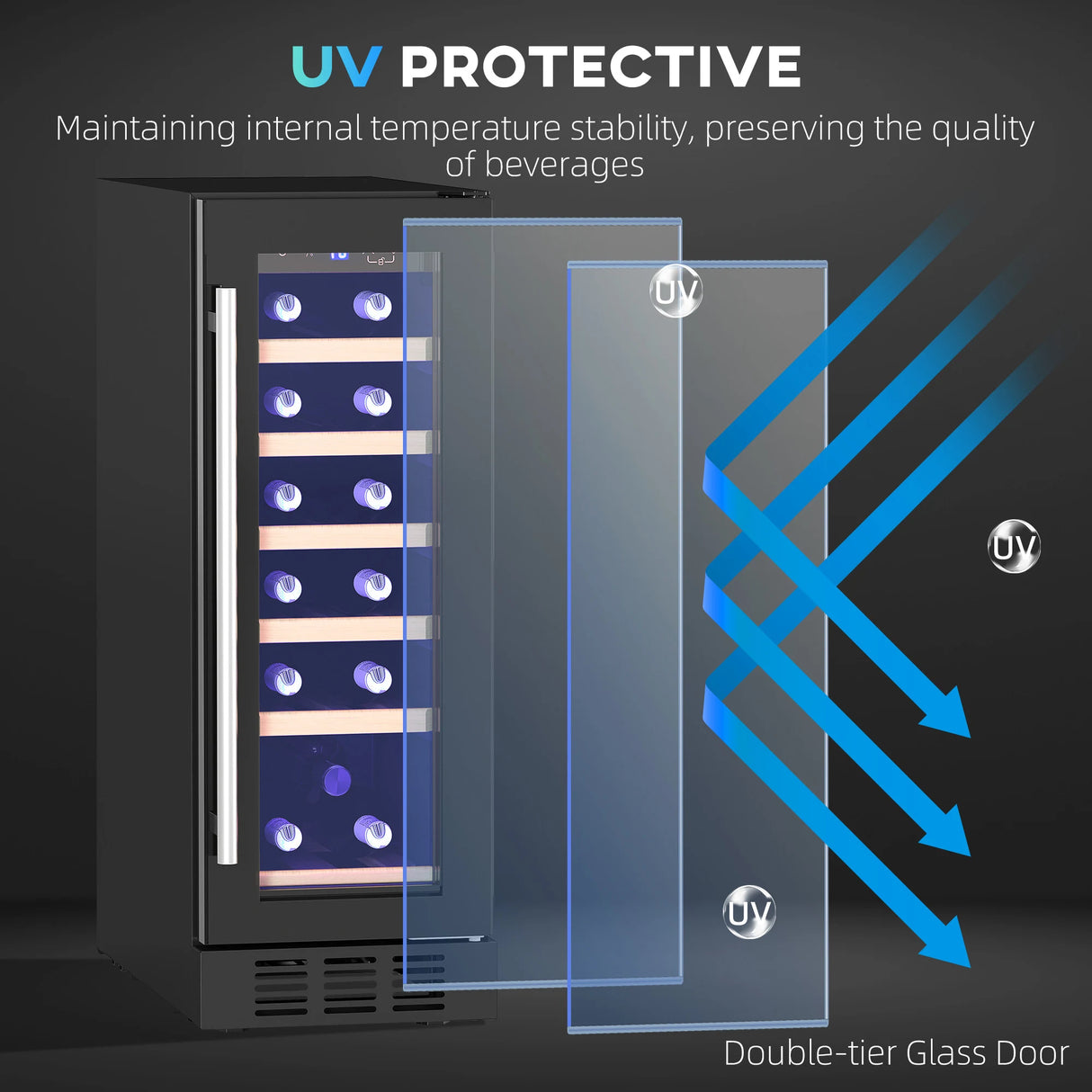 HOMCOM 19 Bottle 5-18 Wooden Rack Wine Fridge - Black