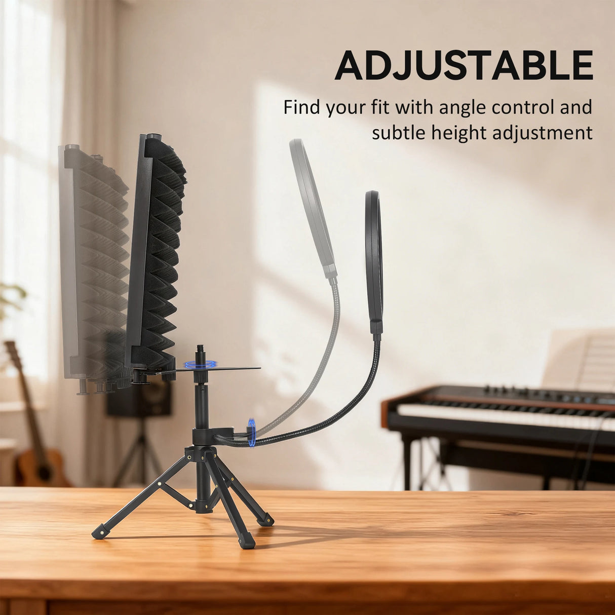 HOMCOM Studio Microphone Isolation Shield with Pop Filter and Tripod Stand, Foldable Adjustable Recording Studio Equipment, 3-Panel High Density Absorbent Foam Shield with 3/8" Threaded Mount, Black